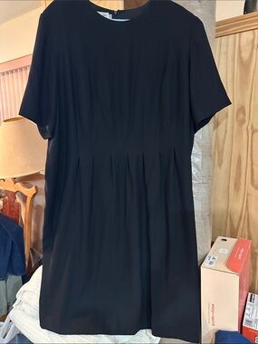 INC International Concepts Black Pleated Short-Sleeve Mini Dress